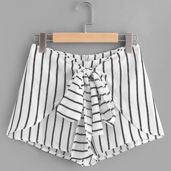 

GAOKE 2019 Summer Women Striped Shorts Sexy Sashes Lace Up Bow Women Shorts Casual Sexy Striped Drawstring High Waist Shorts