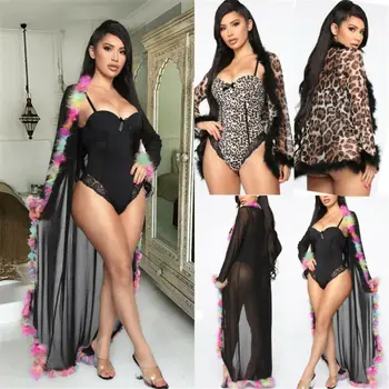 

New Hot Women Boho Kimono Leopard Long Mesh T-Shirt Sheer Perspective Beach Bikini Cover Up Swimwear Ladies Dress Sleepwear Tops