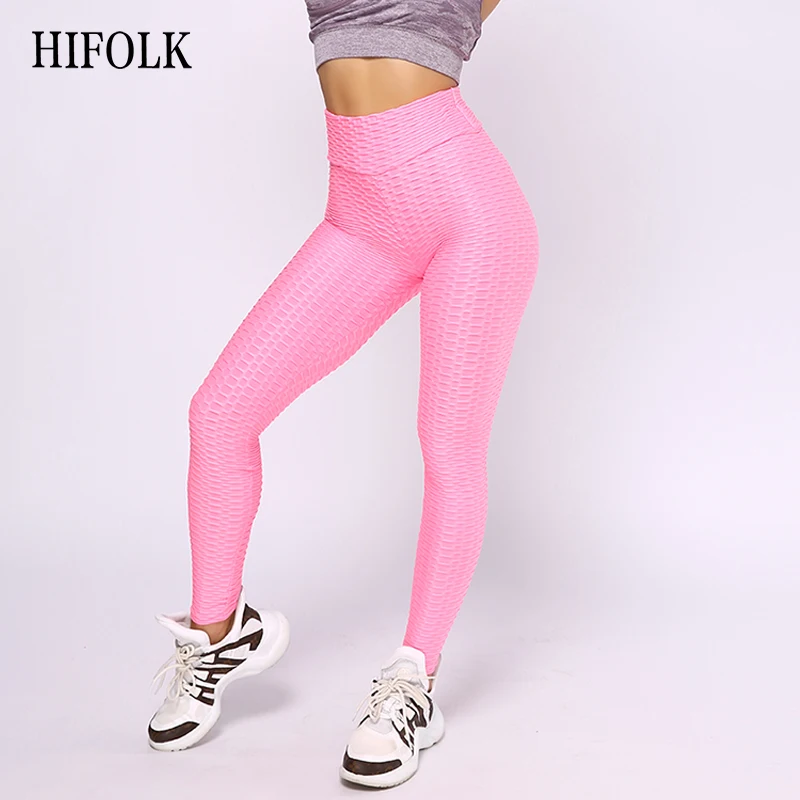 HIFOLK Fitness Female Leggings Polyester Breathable Pants Leggings Women High Waist Push Up Fitness Slim Gym Running Trousers