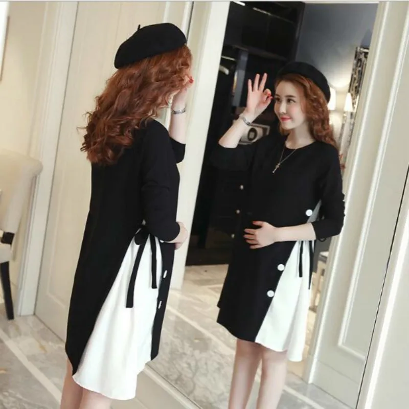 Vestido Одежда для беременных осеннее Хлопковое платье с длинными рукавами для беременных Платья для беременных Одежда для беременных