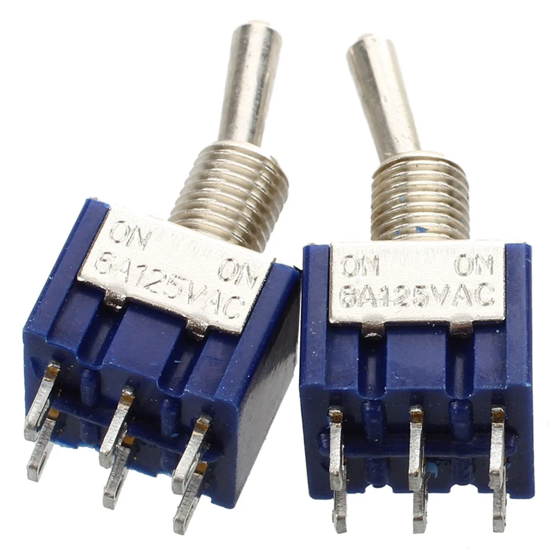 

2 Pcs Blue Mini DPDT ON/ON Toggle Switchs w 6 Terminals
