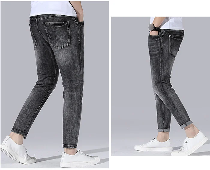 Новые мужские модные черные джинсы мужские обтягивающие джинсы Slim Fit Strecth стиранные поцарапанные повседневные джинсовые брюки мужские