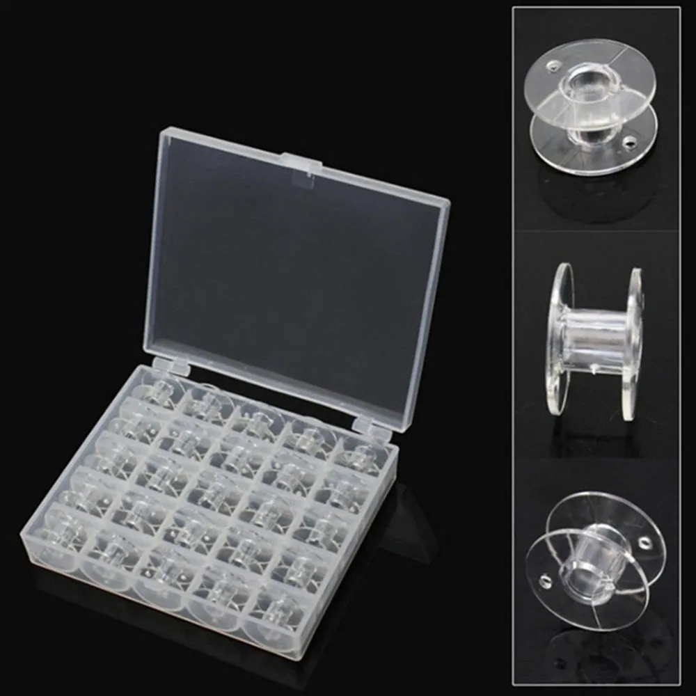 

25Pc/set Sewing Machine Bobbins Spools Empty Bobbins Spools Sewing Machine Plastic Storage Box Home Sewing Accessories