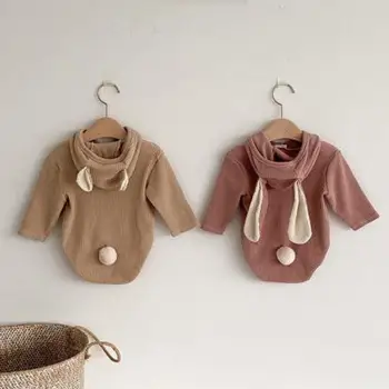 

Baby Boys Long Sleeve Bear Ear Hooded Bodysuit Rabbit Ear Baby Girl Jumpsuit Cartoon Baby Bodysuit Autumn Baby Clothes