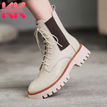 

KemeKiss Women Ankle Boots Real Leather Mixed Color Cool Women Autumn Winter Shoes Women Fashion Cool Short Boots Size 34-39