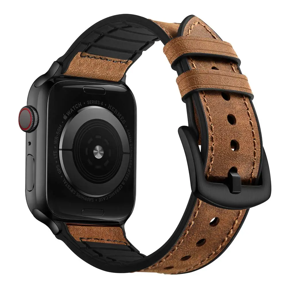 Силиконовый+ кожаный ремешок для Apple watch 5, 4, 44 мм, 40 мм, iWatch band 42 мм, 38 мм, кожаный ремешок для часов, браслет для Apple watch 5, ремешок 44, 42 мм