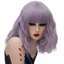Короткий парик синтетический парик для косплея оранжевая фиолетовая решетка блонд волна челка Флуоресцентный цвет парик для женщин 10 цветов
