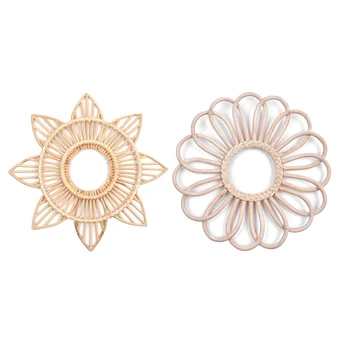 

2Pcs Flower Rattan Frame Mirror Decor Photo Wall Frames Wood Deco Frame, Not Included Mirror - 34 x 12Cm & 14 x 40Cm