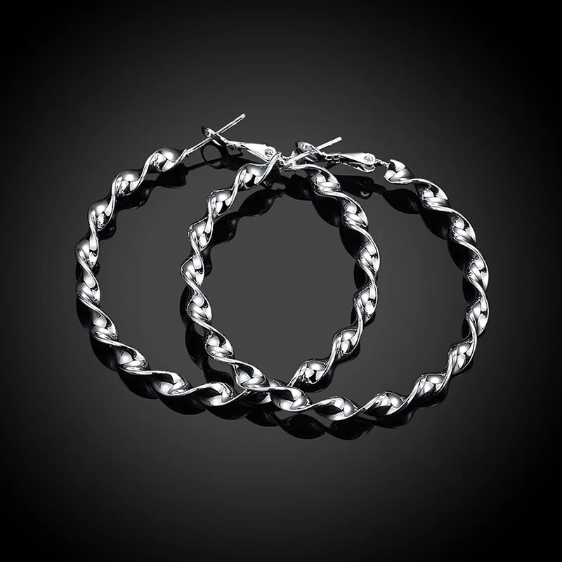 Серьги-кольца женские из серебра 2020 пробы Крупные круглые ювелирные украшения 45