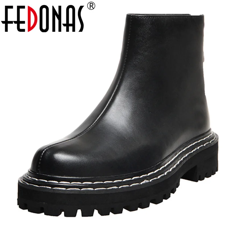 

FEDONAS Flats Platform Fashion Short Boots Party Night Club Shoes Woman Autumn Winter Warm Genuine Leather Women Ankle Boots