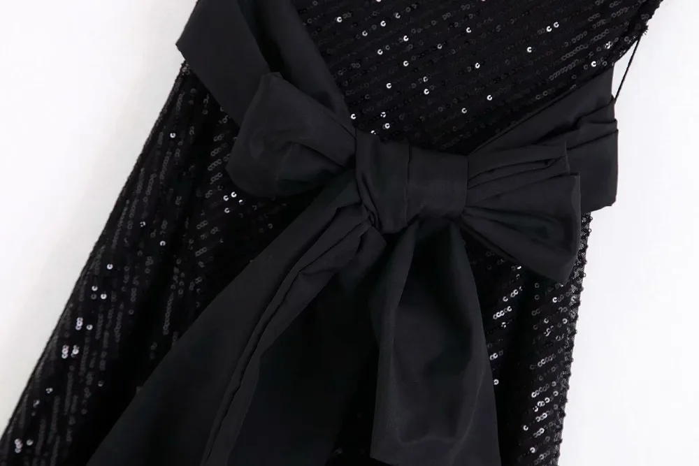 Женское винтажное черное асимметричное платье с пайетками романтическое женское косой без рукавов с поясом миди сексуальное элегантное вечернее платье