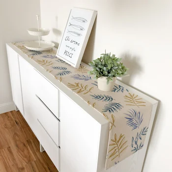 

DUNXDECO Table Runner Long Table Cover Fabric Dinner Party Tabelcloth Modern Nordic Plants Fresh Leaf Linen Cotton Blend Textile
