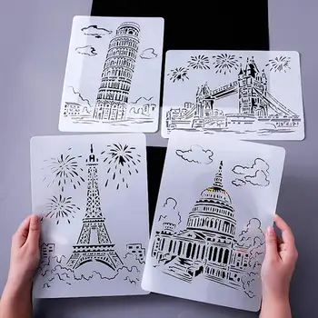 

10PCS Hollow Out architectural Painting Stencils Templates for Kids Children DIY Scratching Art Craft Drawing Scrapbook Project