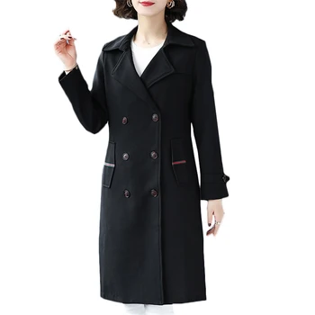 

New Autumn Winter Jacket Coat Women Plus size Woolen coats Double-breasted Overcoat Quality Women's Casual Windbreaker 5XL F1076
