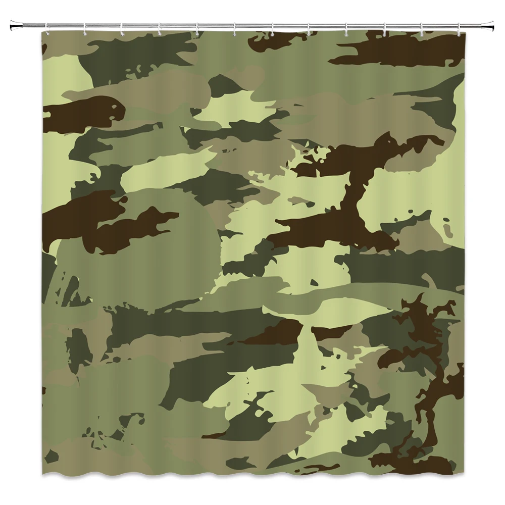 Занавеска для душа с камуфляжным узором армейский зеленый темный хаки цвет веер