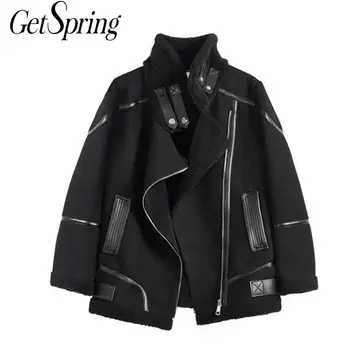 

Getspring Women Faux Leather Jackets Vintage Black Motorcycle Jackets Women Casual Fashion Jacket Coats Women Winter 2020 New