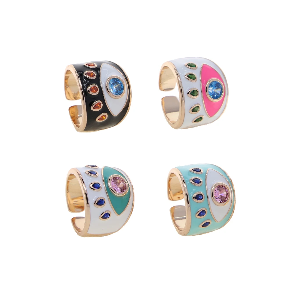 Gold Color Rings Finger Ring Gold Color Ring Adjustable Rings Gold Color Pink Enamel Turkish Evil Eye Women Finger Band Ring Boho Bohemia Fashion Lucky Jewelry Adjustable Size