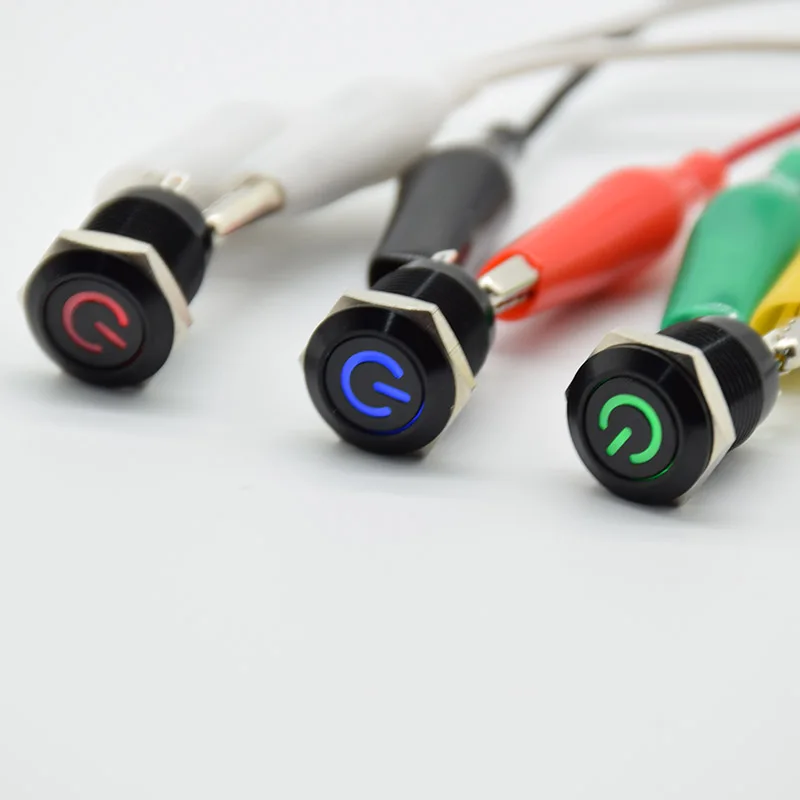 12mm Black Push Button Switch 4 Pin Waterproof power logo Led Light Metal Flat Momentary Switches reset 3V 6V 12V 24V 110V 220V