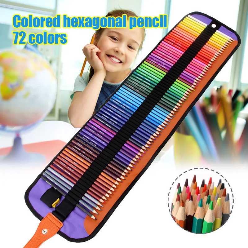 

Rollable Canvas Bag Color Hexagonal Pencil 72 Colors Student Painting Set Smooth Writing PUO88