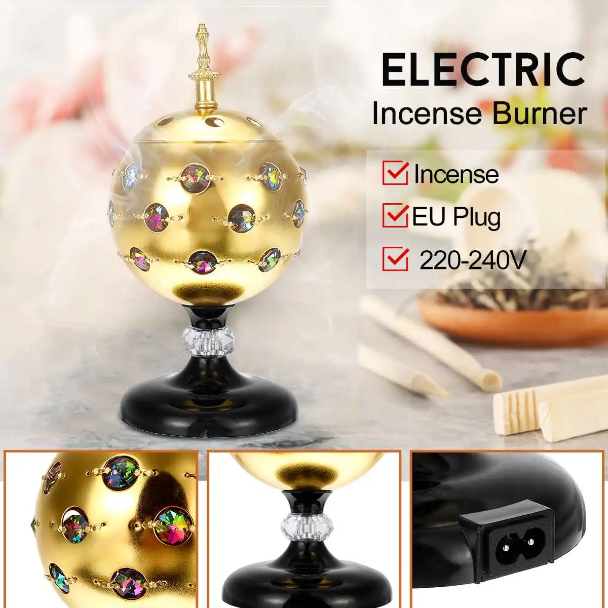 

Metal Electric Burner Holder Incense Diamonds Round Aromatherapy Plate For Stick Cone Incense Base Tool Buddhist Craft