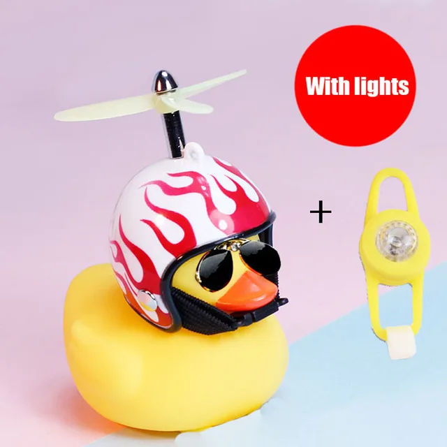 Small Yellow Bike Duck Bicycle bell Luminous Airscrew Helmet Duck Ducky Bicycle Wind Motor Riding Cycling Lights Horn Fire Light