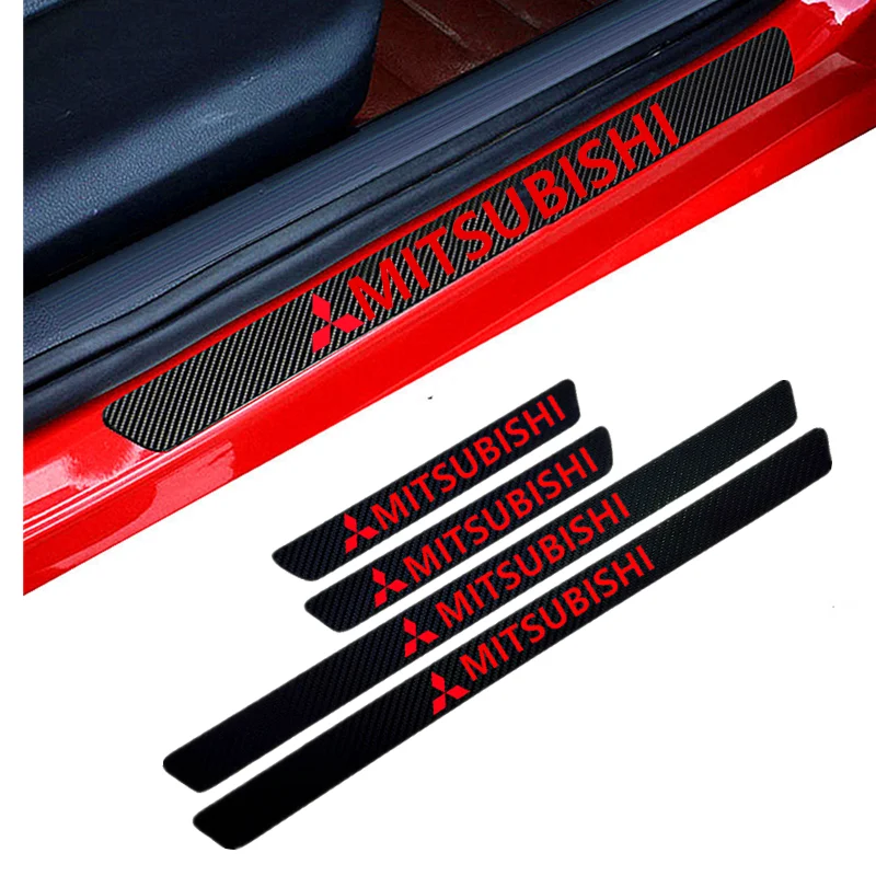 

Car-Styling 4PCS Carbon Fiber Door Sill Carbon Fiber Sticker Decals For Mitsubishi asx outlander xl 3 lancer pajero 4 l200