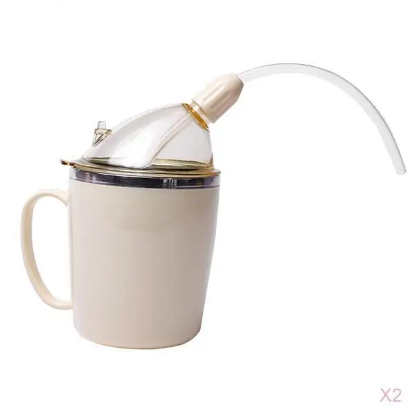 2 Pieces Lightweight Steel Nursing Cup Liquid Diet Drinking Cup with Straw For Elderly Patient Parturient Weak Grip Feeding Cup