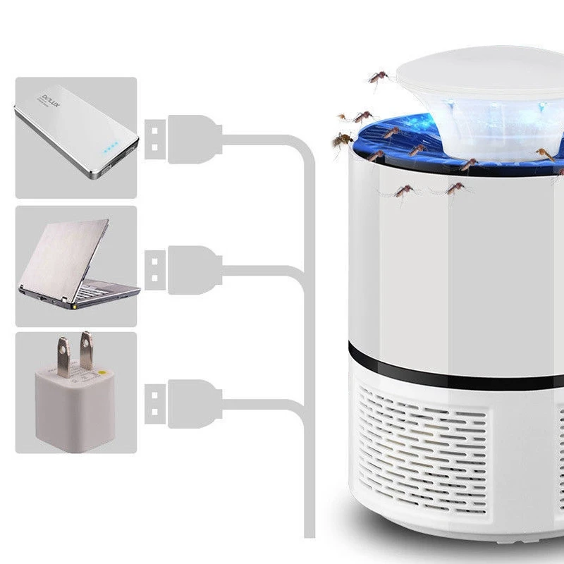 New Smart LED UV Electric Mosquito Killer Lamp USB Charge Noiseless White