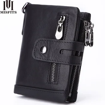 

MISFITS Crazy Horse Leather Men Wallets Simple Design High Quality Coin Purse Hasp Vintage Money and Cards Clutch Bag Handmade