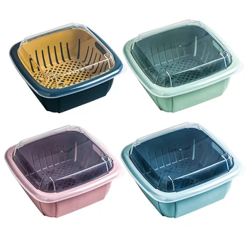 

High Quality Double Drain Basket Vegetables Fruit Washing Multi-function Kitchen Sealed Fresh-keeping Box Kitchen Drain Basket
