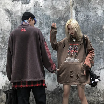 

Couple Streetwear Hole Letter Stand Hoodies Mens Large Size Color Block Stranger Things Sweatshirt Sudadera Hombre Hoodie