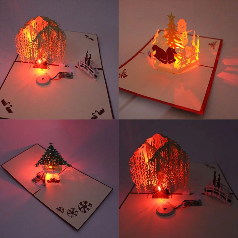 3D Up Light Greeting Card Happy Birthday Music Postcard Blessing Gift CardVG