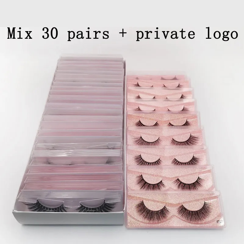 Mix30pairs WITH LOGO Ресниц 20 Вт, 30 Вт, 40 см/50 шт норковые ресницы серо-коричневого цвета натуральные накладные ресницы прозрачный пакет для макияжа накладные ресницы - Цвет: Mix30pairs WITH LOGO