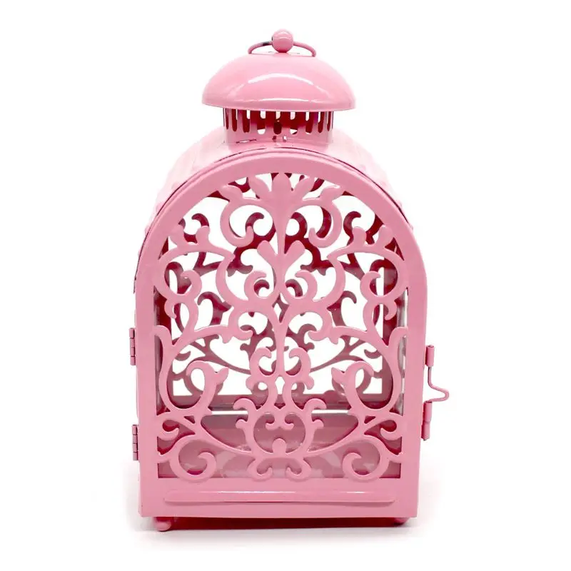 pink Марокканский Стиль полый подсвечник Короткий держатель свечей резной цветок подвесной фонарь СВАДЕБНЫЙ домашний декор - Цвет: pink