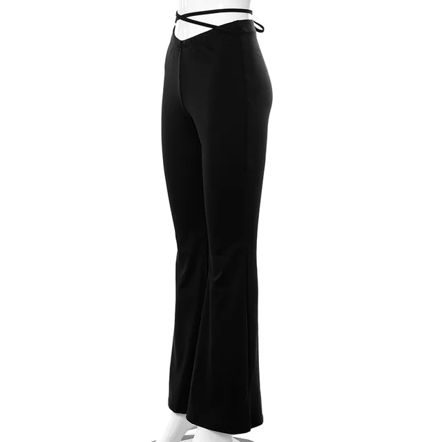 Flare Pants E Girl Style Sexy Strechy Trousers Women Lace Up V Waist Low  Rise Harajuku Black Pants - AliExpress