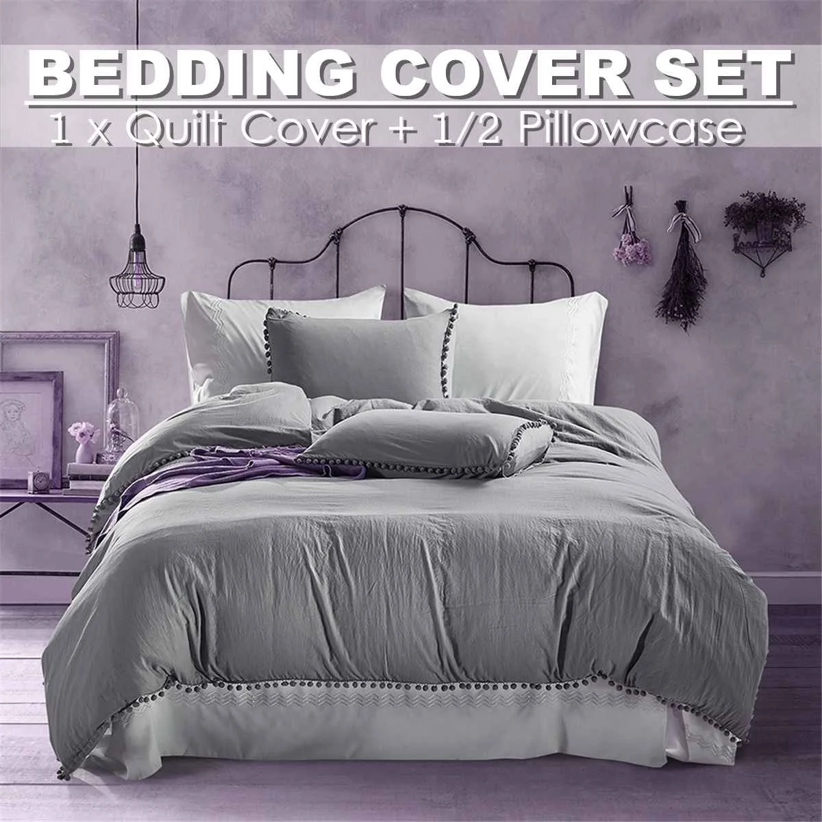 

3pcs Luxury Bedding Sets Grey Simple European Brief Modern Solid Printed Duvet Cover sets King Queen Twin Couple Quilt Sheet