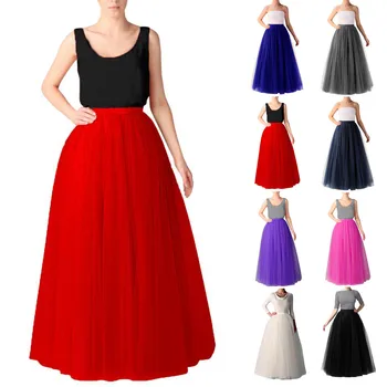 

Pleated Mesh Ladies Skirt Elegant Sweet Ball Gown Long Skirts Holiday Party Elastic Solid Skirt faldas largas mujer elegante #33