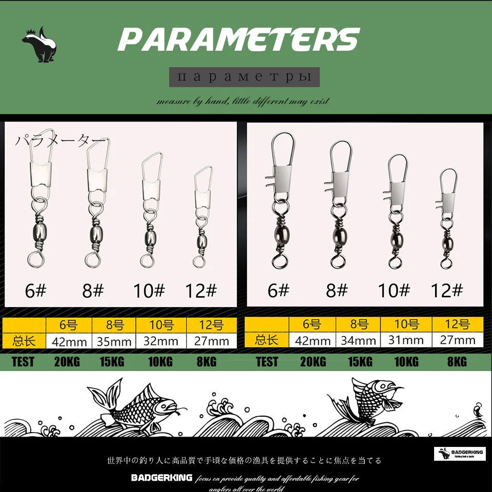 Anti-rust Snap Swivel Stainless Steel Fishing Swivels Accessories Set
