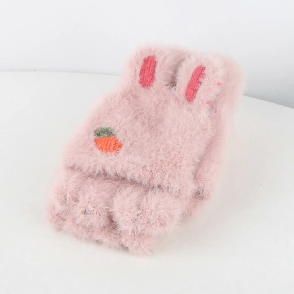 Милый кролик Плюшевые Уши перчатки для девочек перевернутый перчатки без пальцев guantes invierno на открытом воздухе Детские Handschoenen зимние детские перчатки