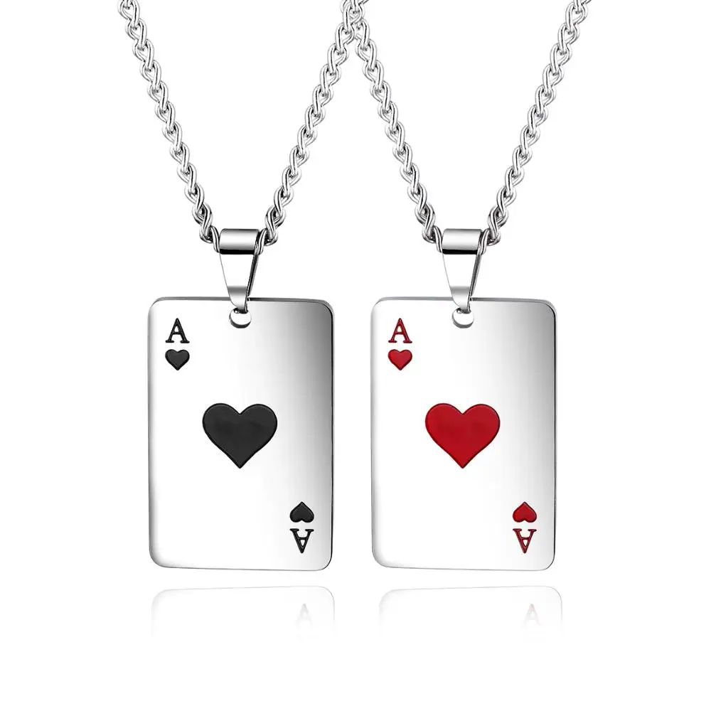 Cool Lucky Poker Ace Hearts Pendant Necklace Men's 316L Stainless Steel Jewelry Boyfriend Card Couple | Украшения и