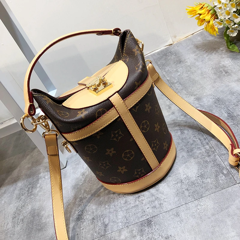 

Vintage Flower Pattern Round Fries Bucket Bag New European and American Style Simple Wild Portable Mini Messenger Bag for Women