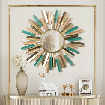 

European Wrought Iron Wall Hanging Decorative Mirror Wall Crafts Decoration Home Livingroom Sofa Background Mural Accessories