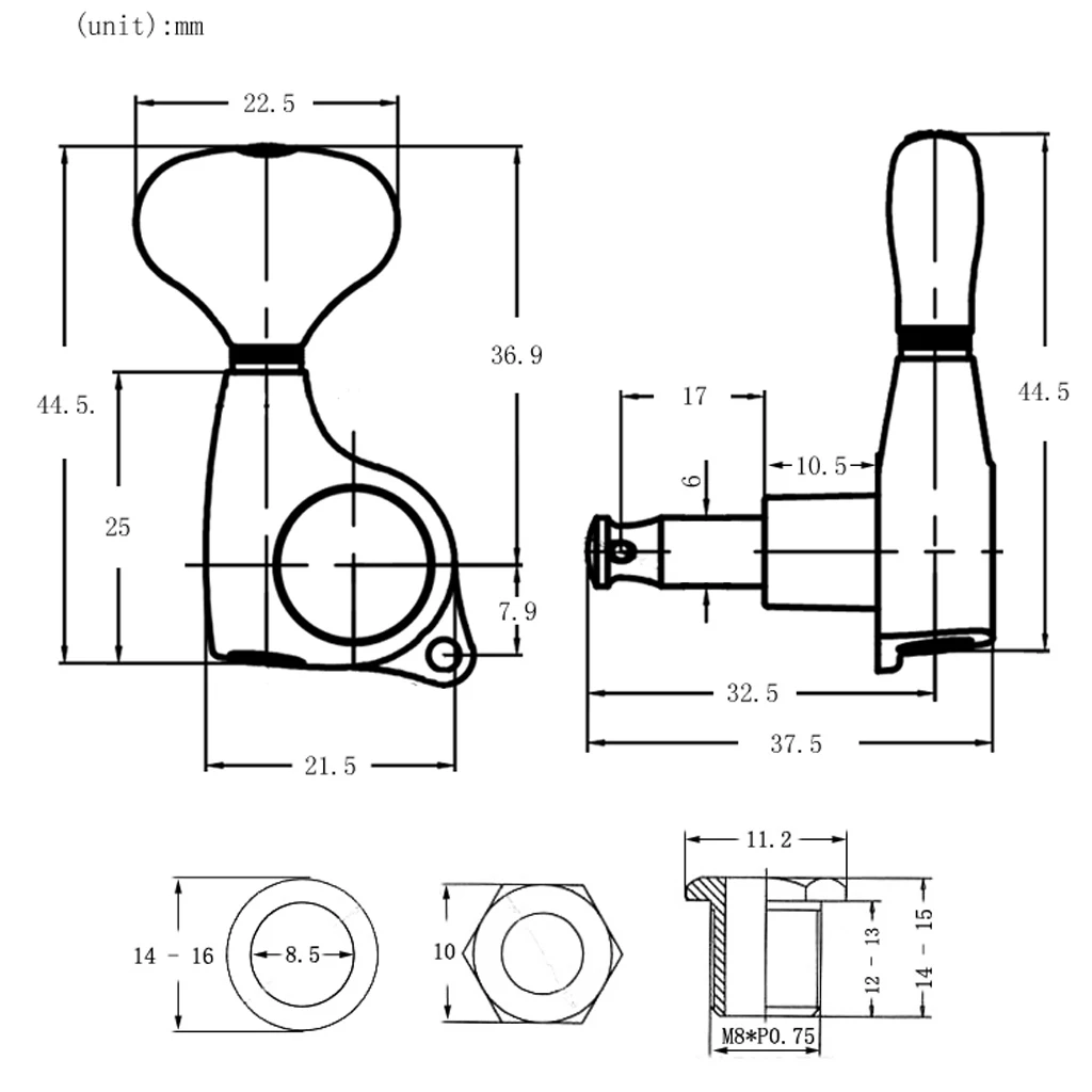 6 Pieces 6L Left Closed String Tuning Keys DIY for Acoustic Electric Guitar Parts, Golden