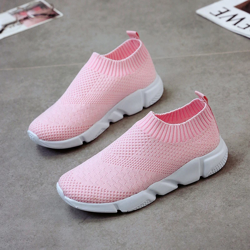 

New Sock Sneakers Women Light Pink Running Shoes Breathable Female Sport Athletic Mesh zapatillas Plus Size 43
