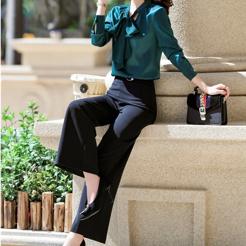 Новинка черные широкие брюки 2019 сезон: весна–лето Для женщин модные леггинсы женские брюки офисный бизнес для женщин Повседневная обувь