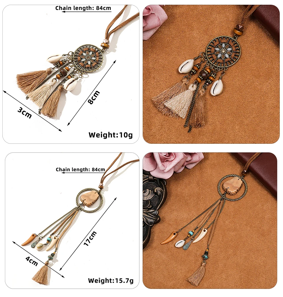 Boho Ethnic Long Sundry Colors Tassel Pendant Necklaces For Women Leather Rope Chain Sweater Women's Necklace Jewelry Gifts Accessories Wholesale Dropshipping (1)