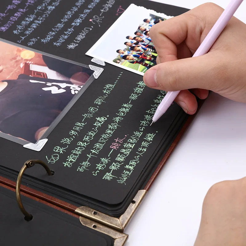 10 дюймов DIY фотоальбом ручной работы клейкий Тип почерк черная карта металлическое кольцо из искусственной кожи записная книжка Скрапбукинг креативный подарок