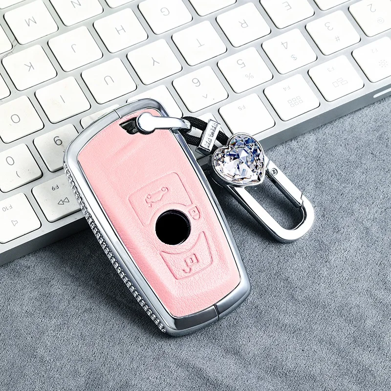 Luxury Diamond Car Remote Key Case key Cover For BMW 520 525 f30 f10 F18 118i 320i X3 X4 M3 M4 M5 E34 E90 E60 E36 F30 116I 118I - Название цвета: 3button pink 01