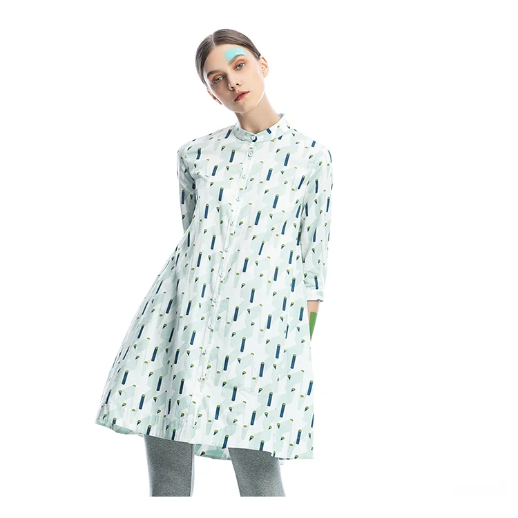 IRINAFC26 FW Collection women clothing stand collar three quarter sleeve long shirt dress