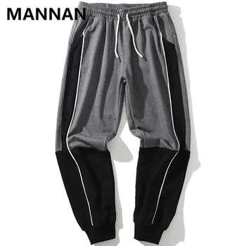 

MANNAN Loose Leisure Sweatpants Men 2019 Fashion Streetwear Casual Cotton High Street Patchwork Mens Pants Trousers